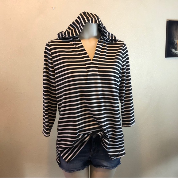 Chico's Tops - Chico’s Weekends Striped Hoodie in Black and white